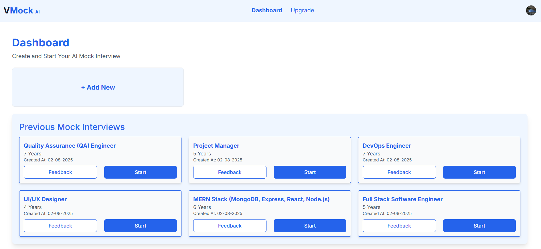 Interview preparation interface